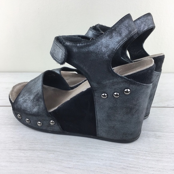 Antelope Metallic Black 772 Wedge Sandals Studded - Picture 5 of 8